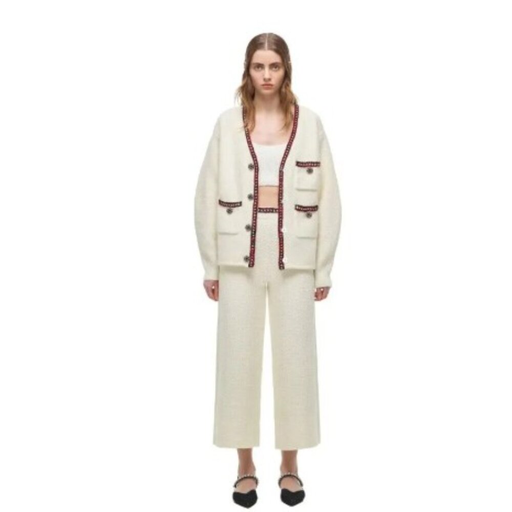 Self-Portrait Ivory Metallic Knit Cardigan, Size M
